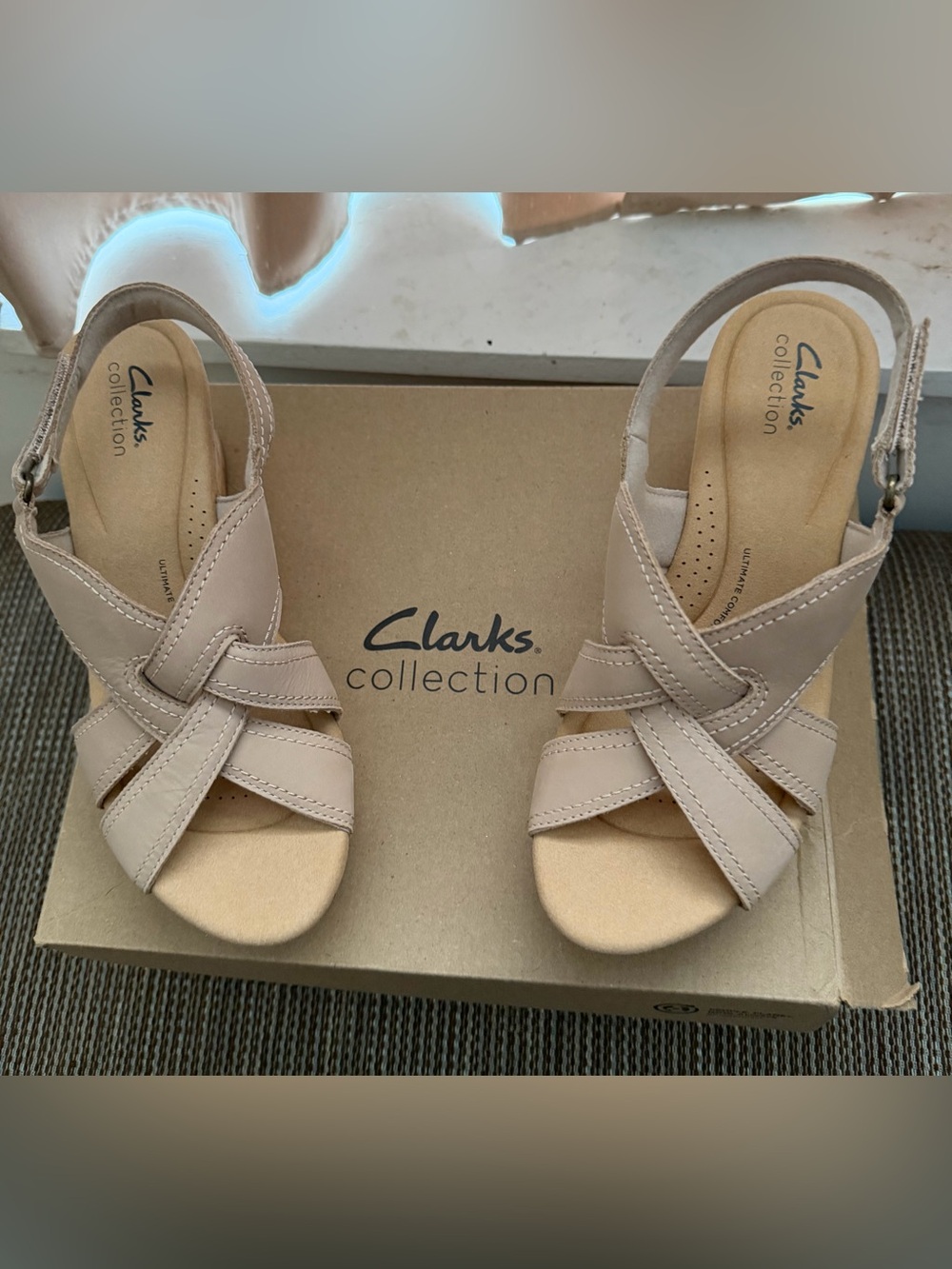 Clarks Collection Women's Beige Cross-Strap Slingback Sandals